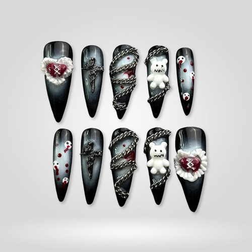 Gothic Allure seasonal press-on nails - almond shape, front view