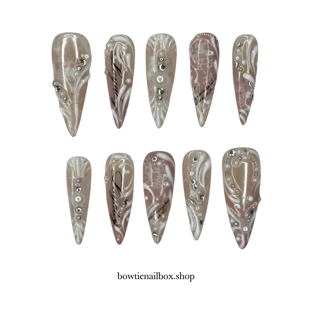 PEARL LOYALTY milky cloud dancer press-on nails - almond shape, front view