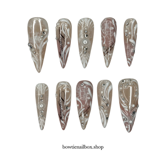 PEARL LOYALTY milky cloud dancer press-on nails - almond shape, front view