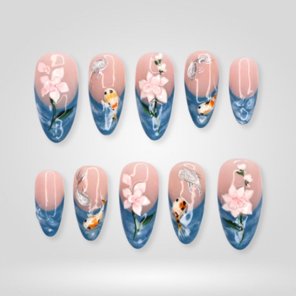 Koi Ocean press-on nails - image 11 of 15, cat-eye velvet almond
