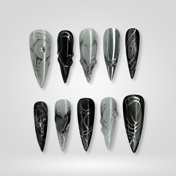 Silver Abyss | Pearl-Shift Almond Press-Ons press-on nail set