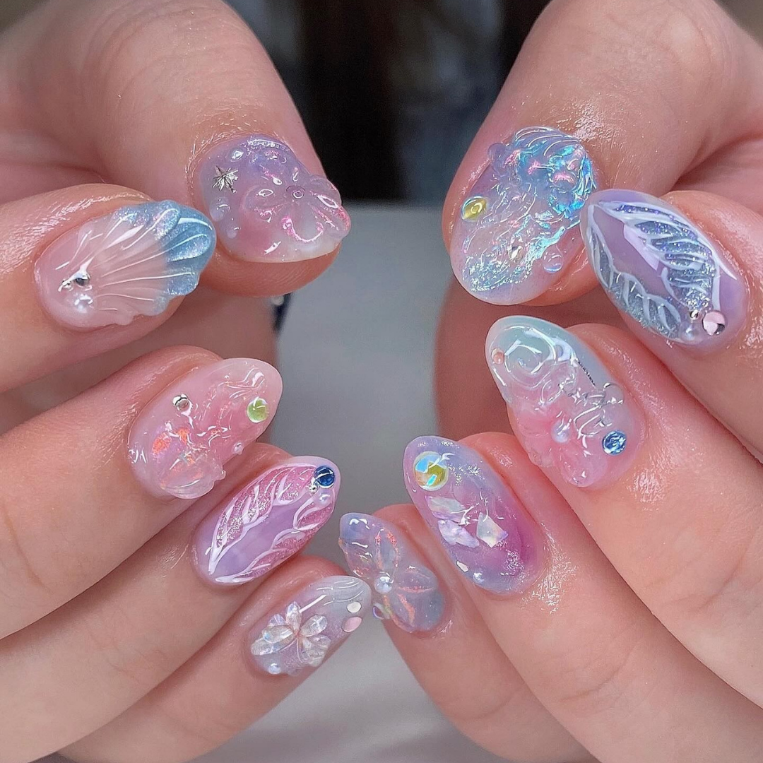 Coastal Bloom press-on nails - image 12 of 15, cat-eye velvet almond