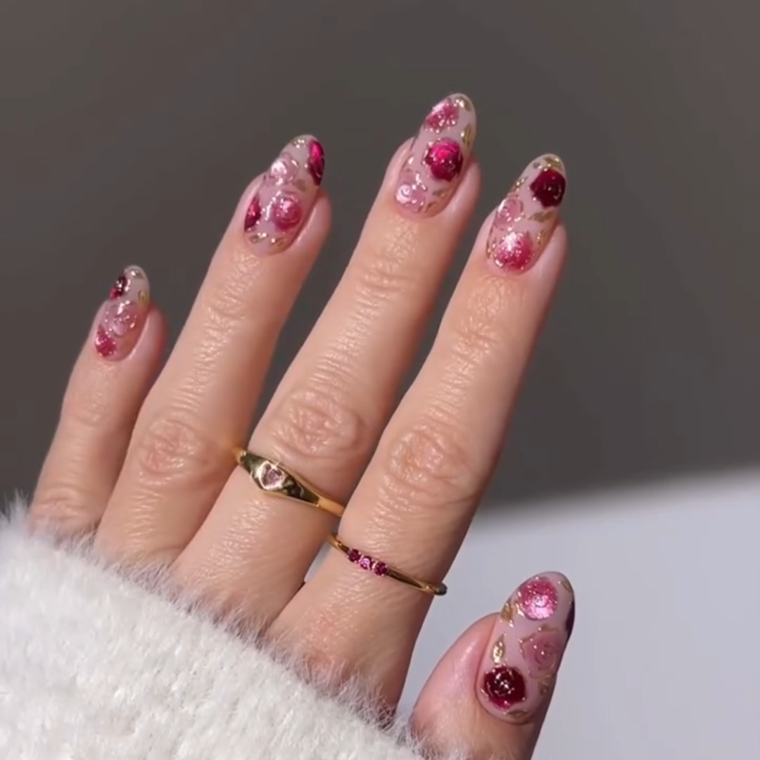Blooming Petals press-on nails - image 5 of 15, cat-eye velvet almond