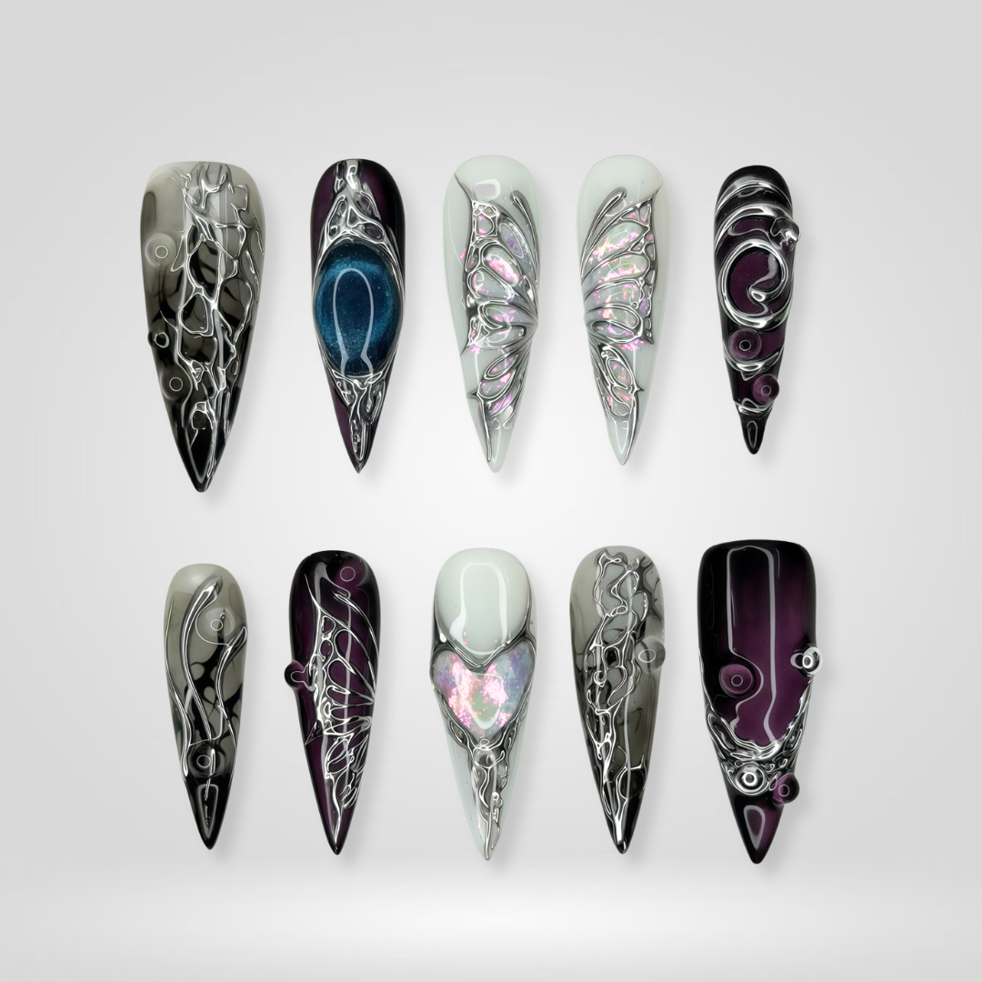 Iridescent Opal jelly glaze press-on nails - almond shape, front view