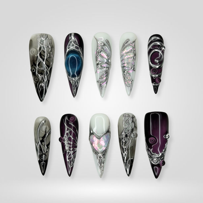 Iridescent Opal jelly glaze press-on nails - almond shape, front view