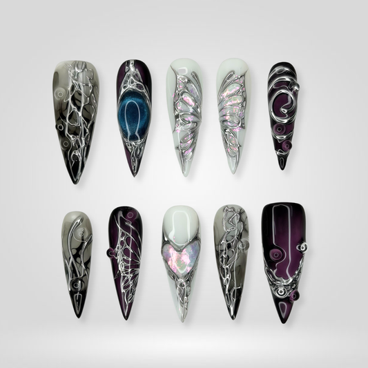 Iridescent Opal jelly glaze press-on nails - almond shape, front view