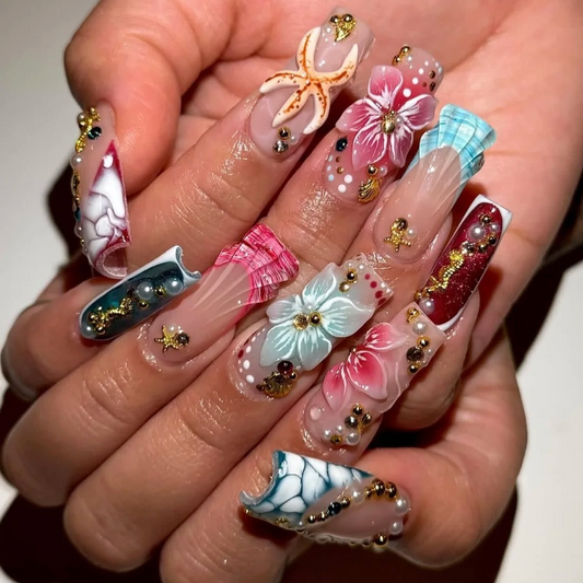 Electric Pop soft neutral press-on nails - square shape, front view