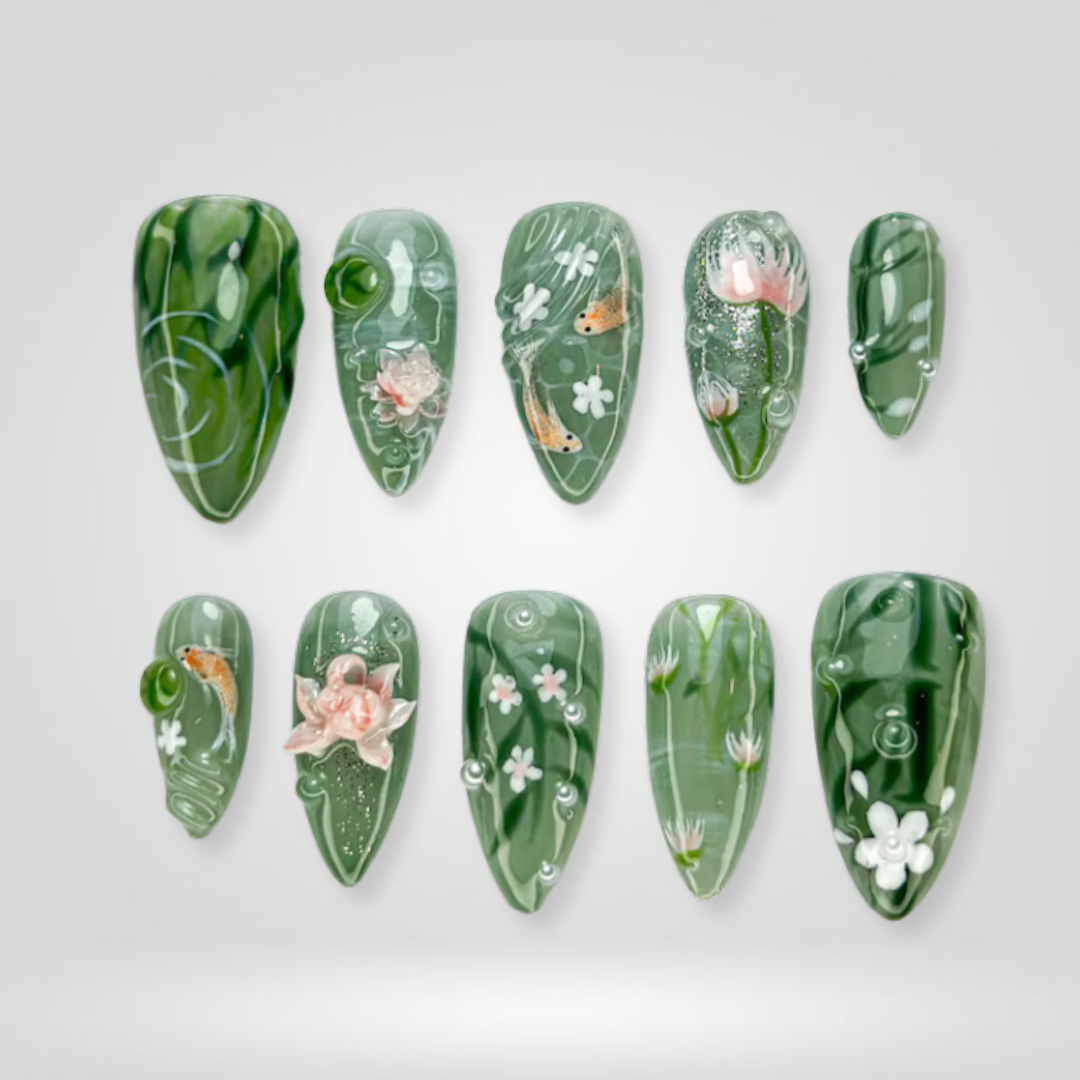 Koi Ocean press-on nails - image 12 of 15, cat-eye velvet almond