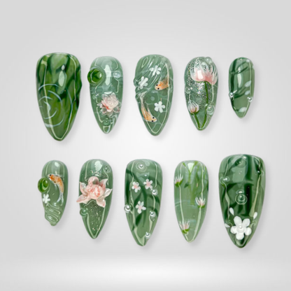 Koi Ocean press-on nails - image 12 of 15, cat-eye velvet almond