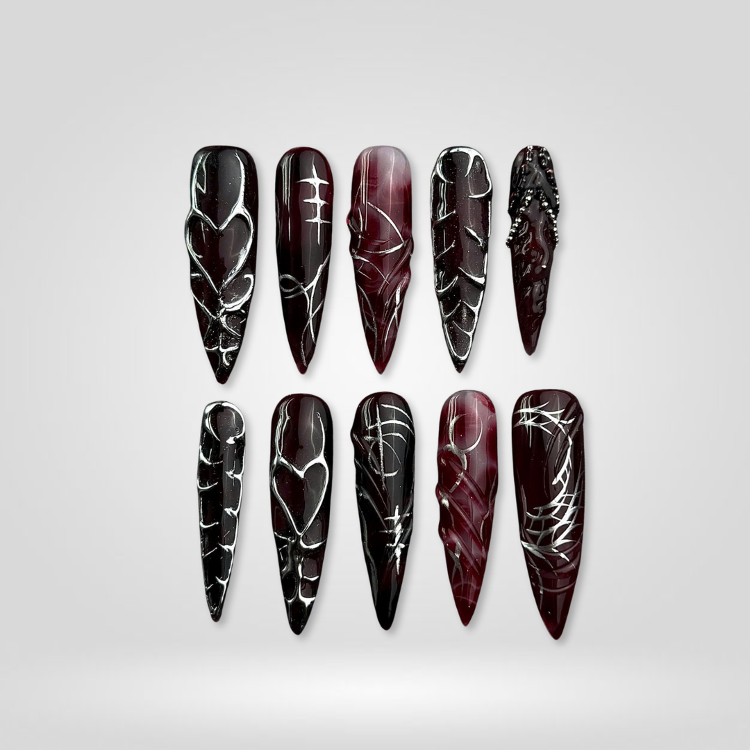 Gothic Allure press-on nails close-up texture detail - seasonal finish, US shipping