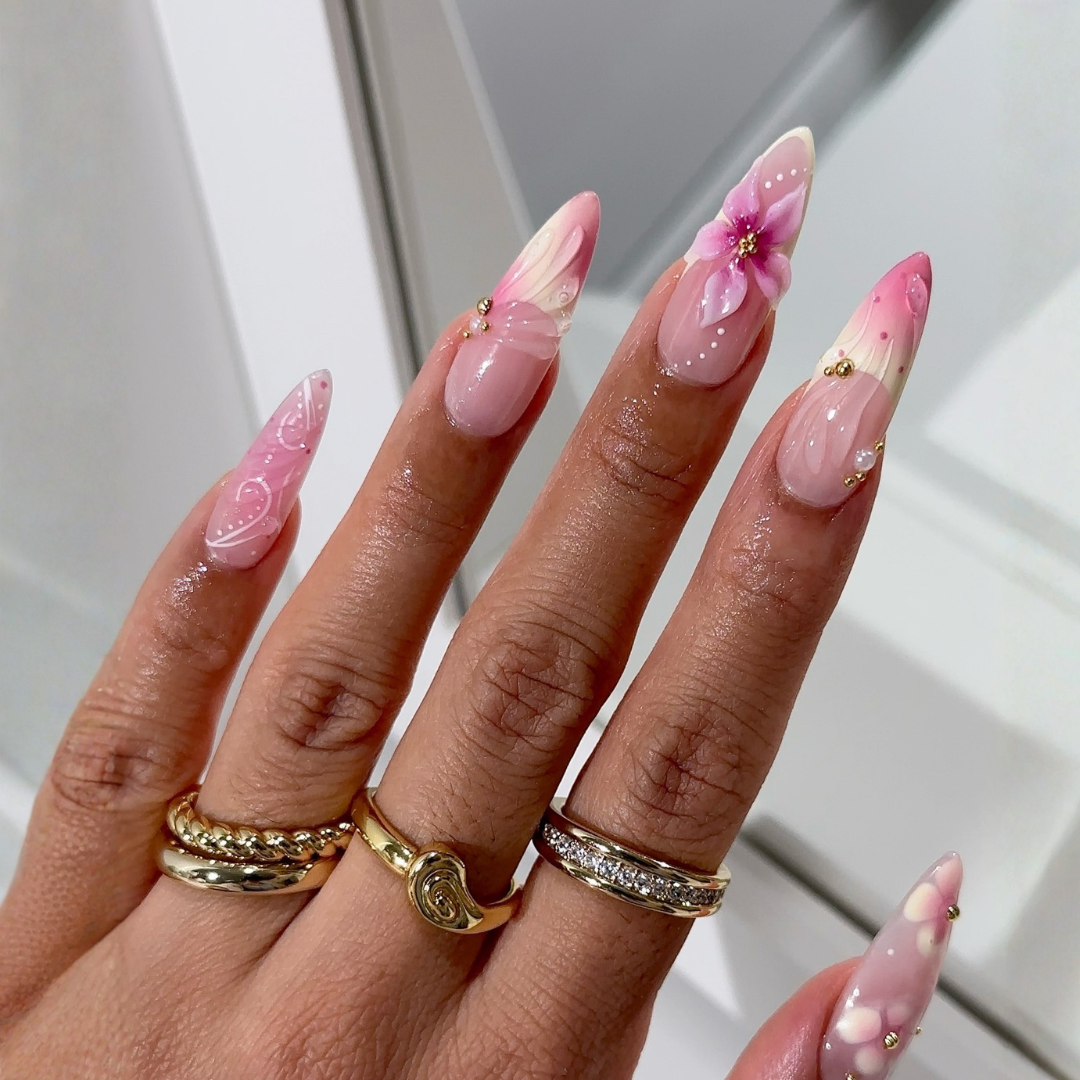 Blooming Tips press-on nails close-up texture detail - cat-eye velvet finish, US shipping