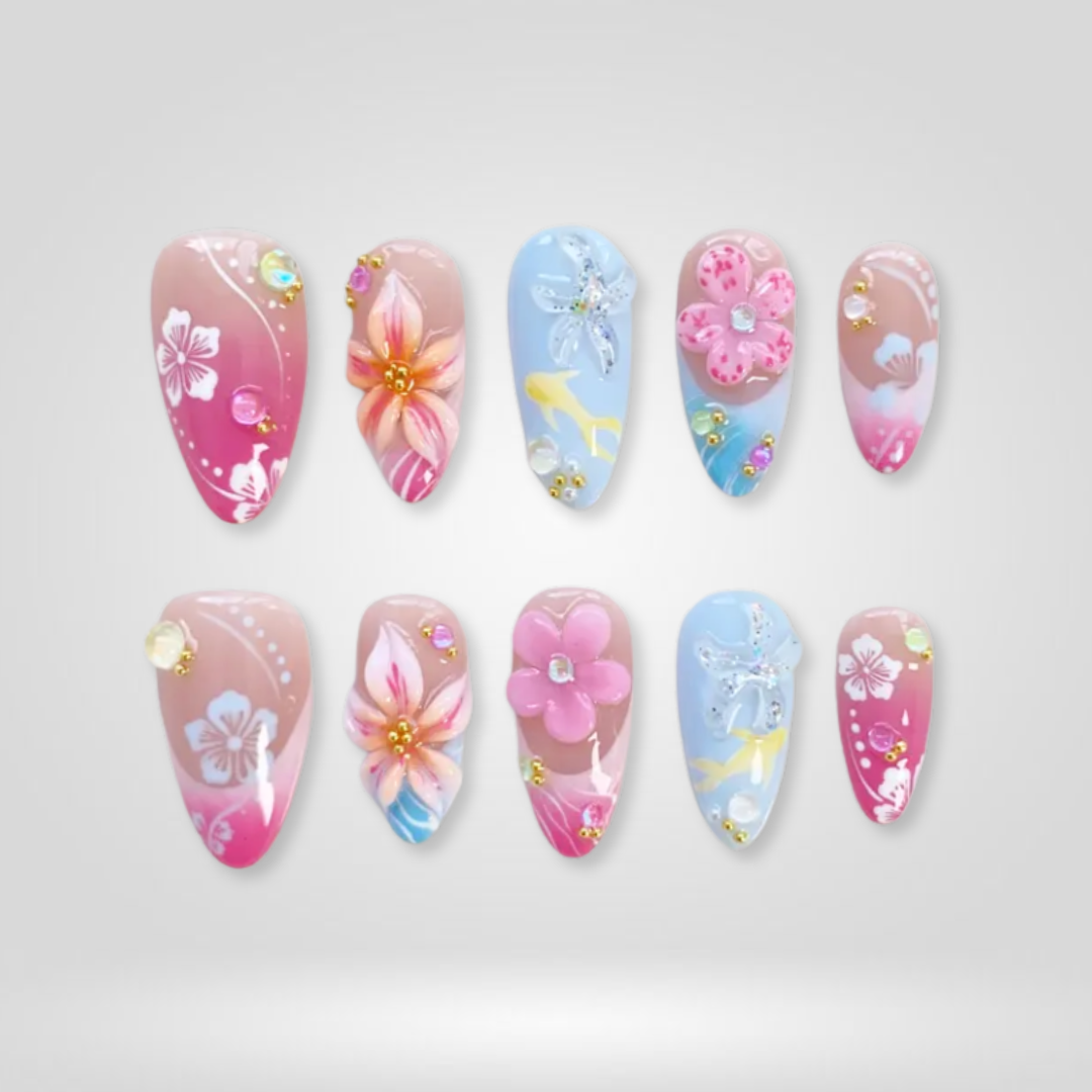 Wave Petal butter yellow press-on nails - almond shape, front view