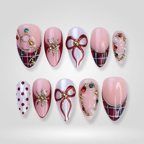 Berry Chic berry press-on nails - almond shape, front view