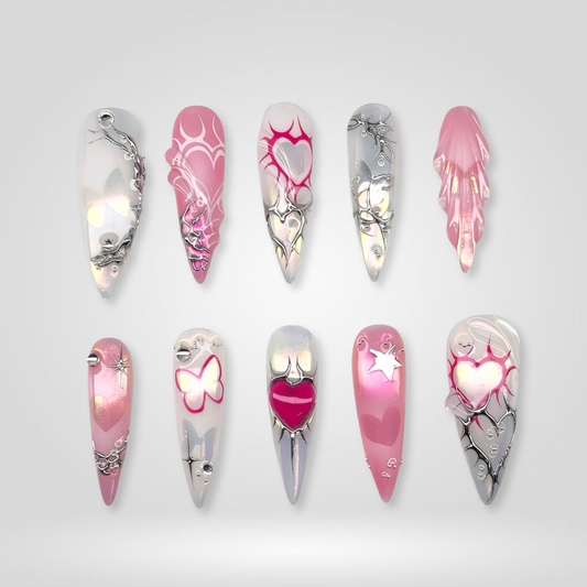 Ethereal Glaze milky cloud dancer press-on nails - almond shape, front view