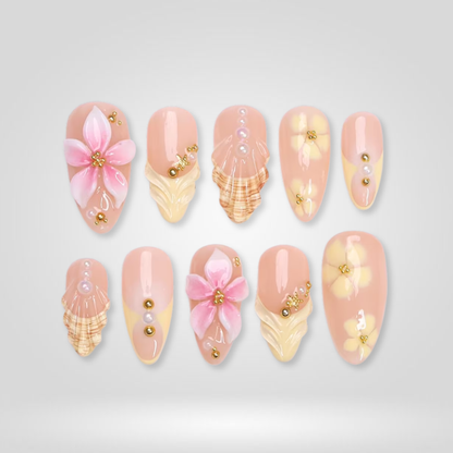 Fruit Pop floral press-on nails - almond shape, front view