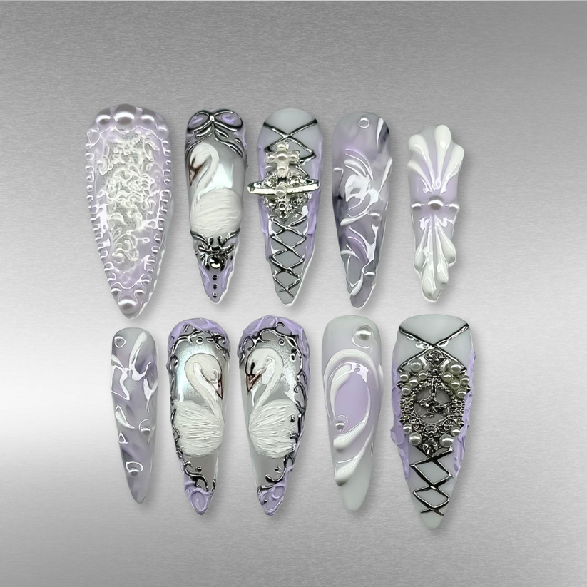 Chrome Crush press-on nails - image 11 of 15, pearl-shift coffin/ballerina