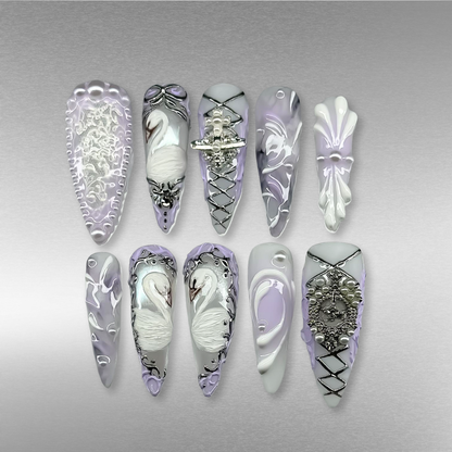 Chrome Crush press-on nails - image 11 of 15, pearl-shift coffin/ballerina