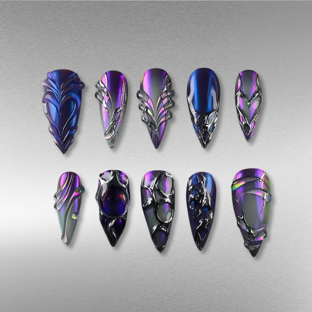Metallic Vibe press-on nails close-up texture detail - pearl-shift finish, US shipping