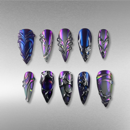 Metallic Vibe press-on nails close-up texture detail - pearl-shift finish, US shipping