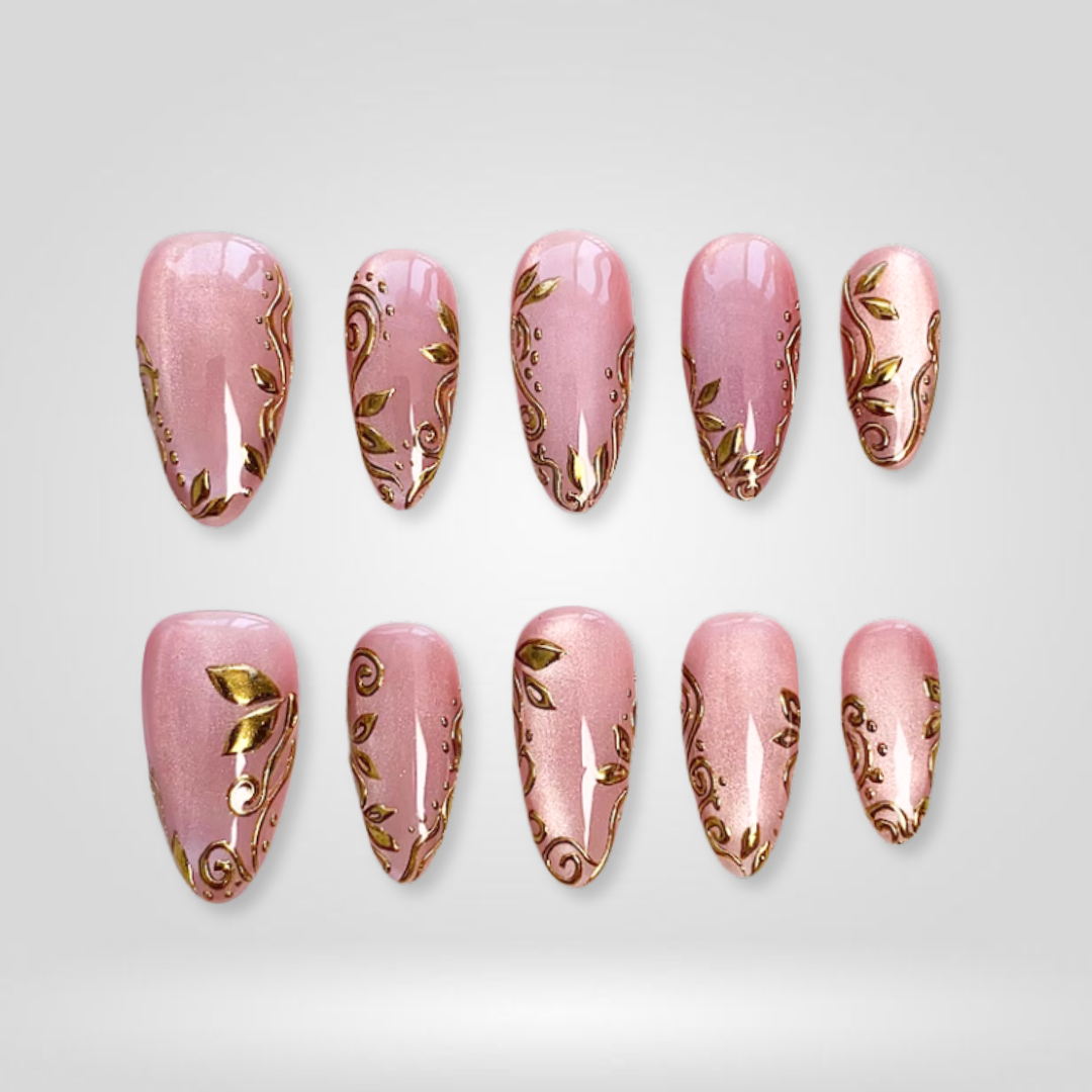 Enchanted Bloom press-on nail set - XS to L sizing, cat-eye velvet design