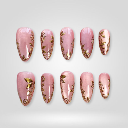Enchanted Bloom press-on nail set - XS to L sizing, cat-eye velvet design