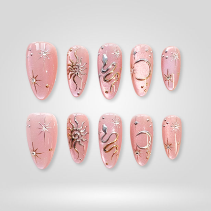 Enchanted Bloom press-on nails close-up texture detail - cat-eye velvet finish, US shipping