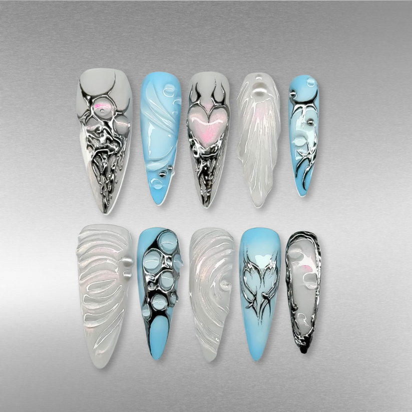 Chrome Crush press-on nails - image 8 of 15, pearl-shift coffin/ballerina
