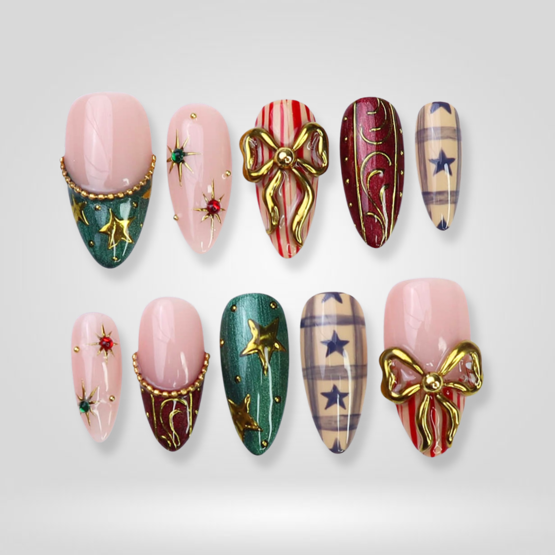 Star Luxe seasonal press-on nails - almond shape, front view