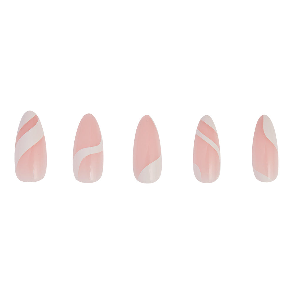 Marshmallow Swirl press-on nail set - XS to L sizing, milky cloud dancer design