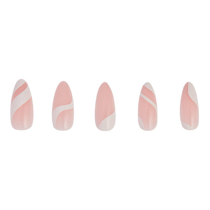 Marshmallow Swirl press-on nail set - XS to L sizing, milky cloud dancer design