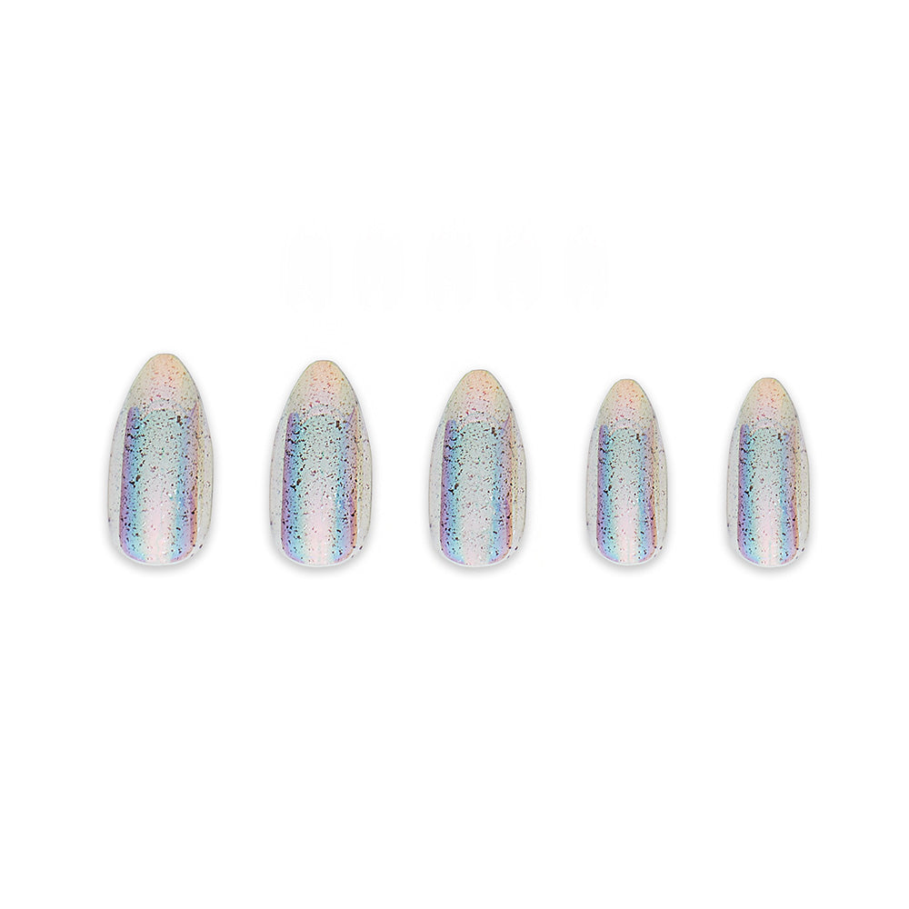 Stardust press-on nails on hand - lifestyle photo, butter yellow finish