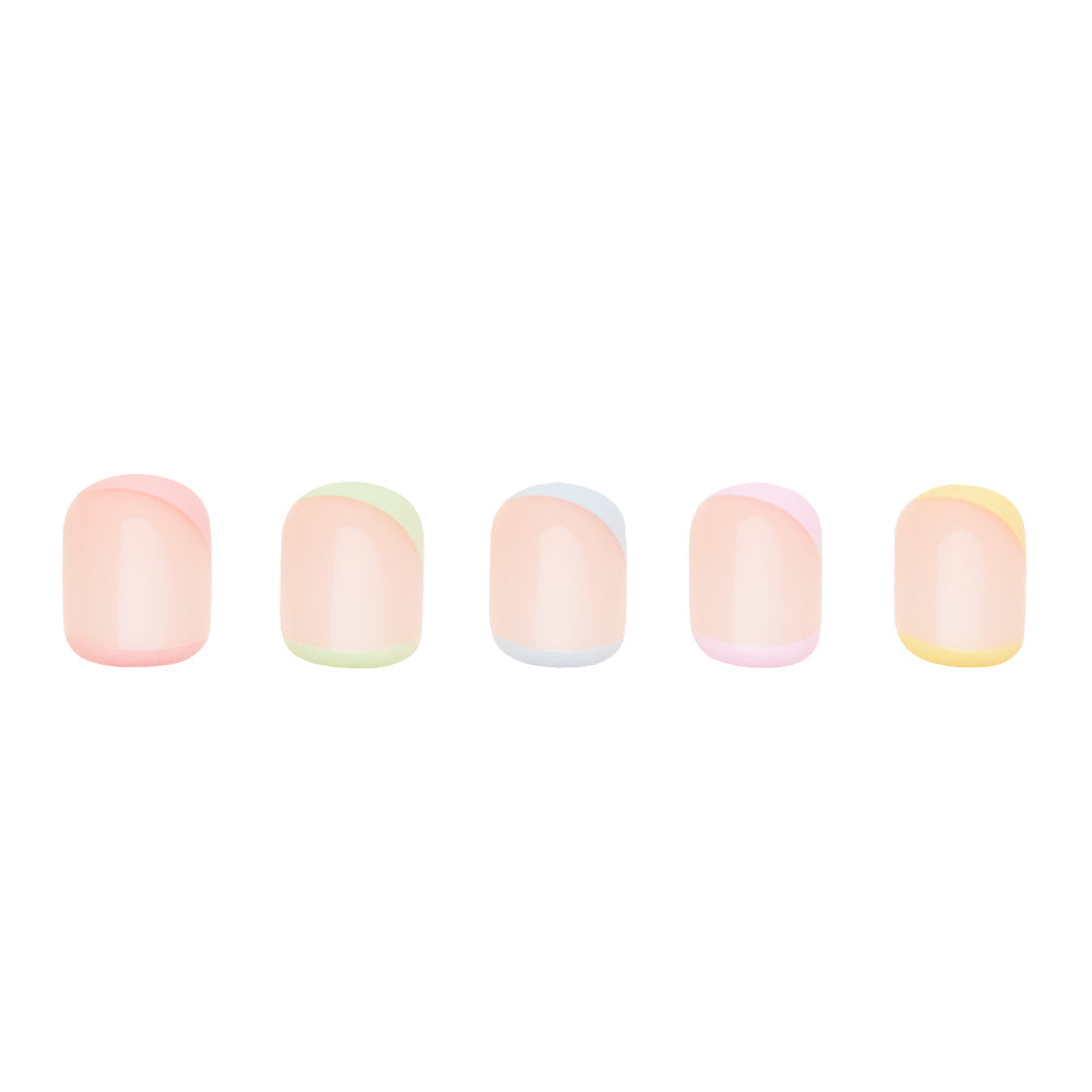 Tutti Frutti press-on nails close-up texture detail - french tip finish, US shipping