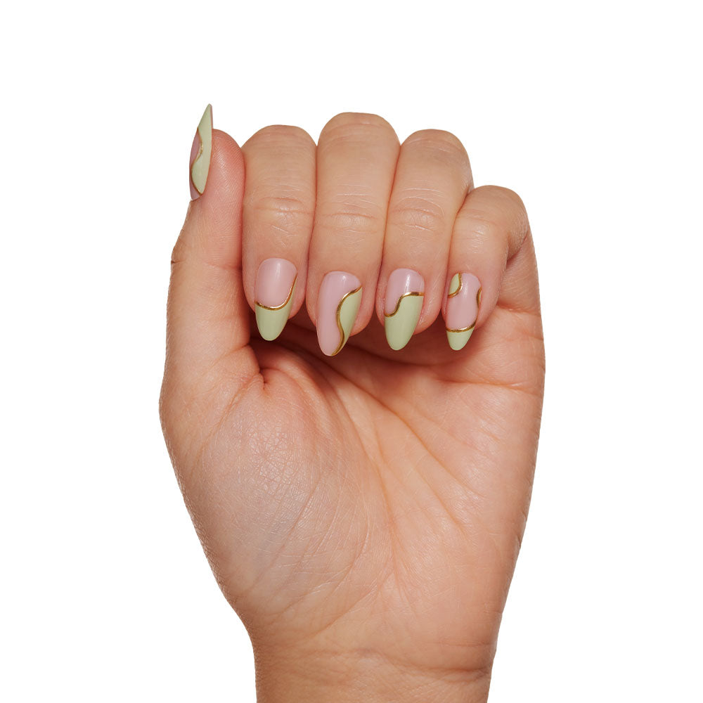 Olive You press-on nails on hand - lifestyle photo, french tip finish