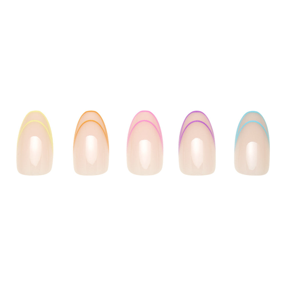Neon Lights press-on nails on hand - lifestyle photo, french tip finish