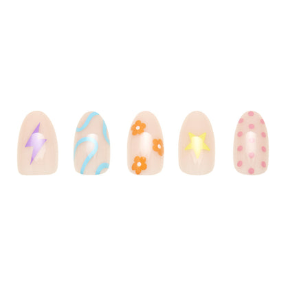 Wild Child press-on nails on hand - lifestyle photo, soft neutral finish