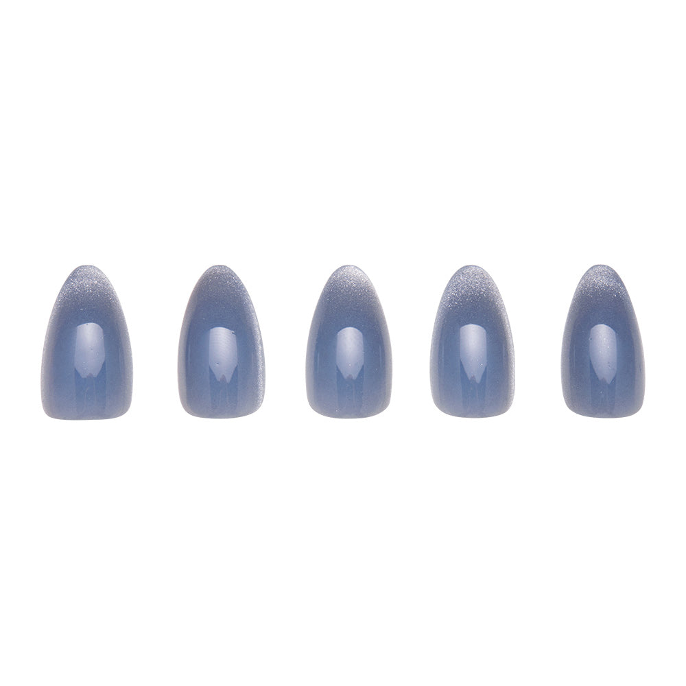 Baby Blues press-on nails close-up texture detail - cat-eye velvet finish, US shipping