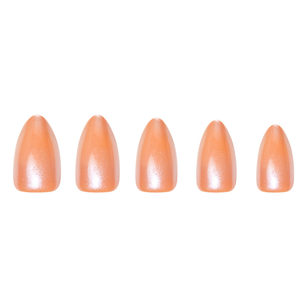 Maple Glaze press-on nails on hand - lifestyle photo, jelly glaze finish