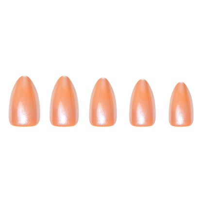 Maple Glaze press-on nails on hand - lifestyle photo, jelly glaze finish