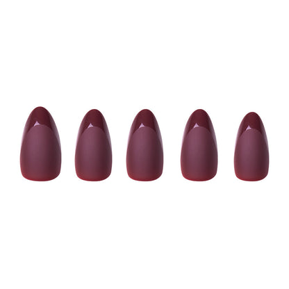 Merlot press-on nails close-up texture detail - french tip finish, US shipping