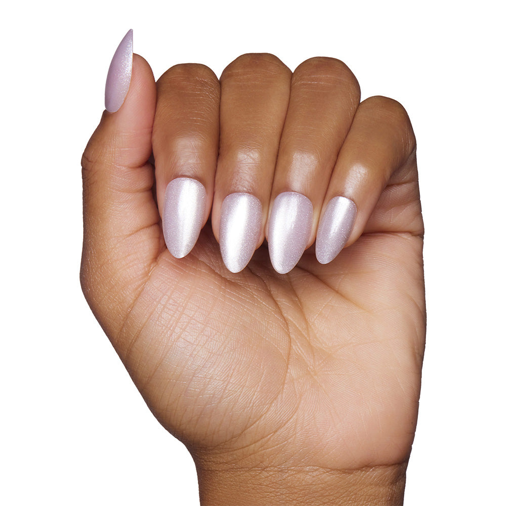 Selenite press-on nails on hand - lifestyle photo, cat-eye velvet finish
