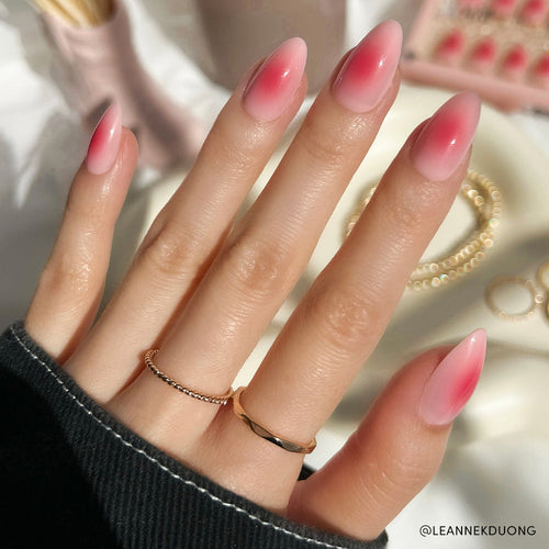 Blushing Aura watercolor aura press-on nails - almond shape, front view
