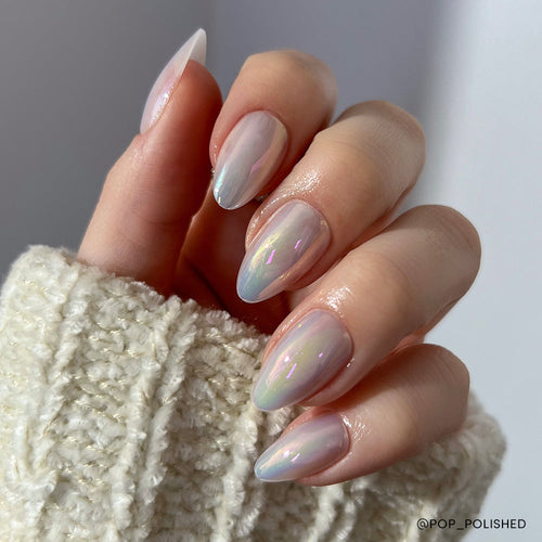 Entranced milky cloud dancer press-on nails - almond shape, front view