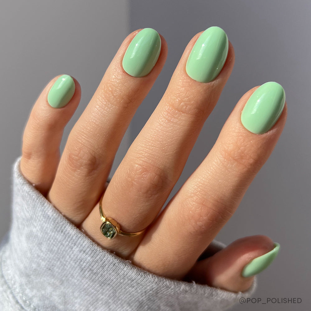 Mint Green floral press-on nails - oval shape, front view