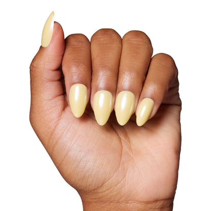 Yellow Pop press-on nails on hand - lifestyle photo, butter yellow finish