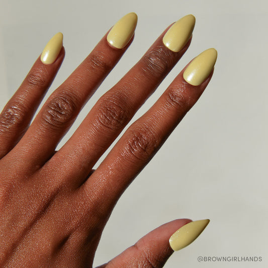Yellow Pop butter yellow press-on nails - almond shape, front view