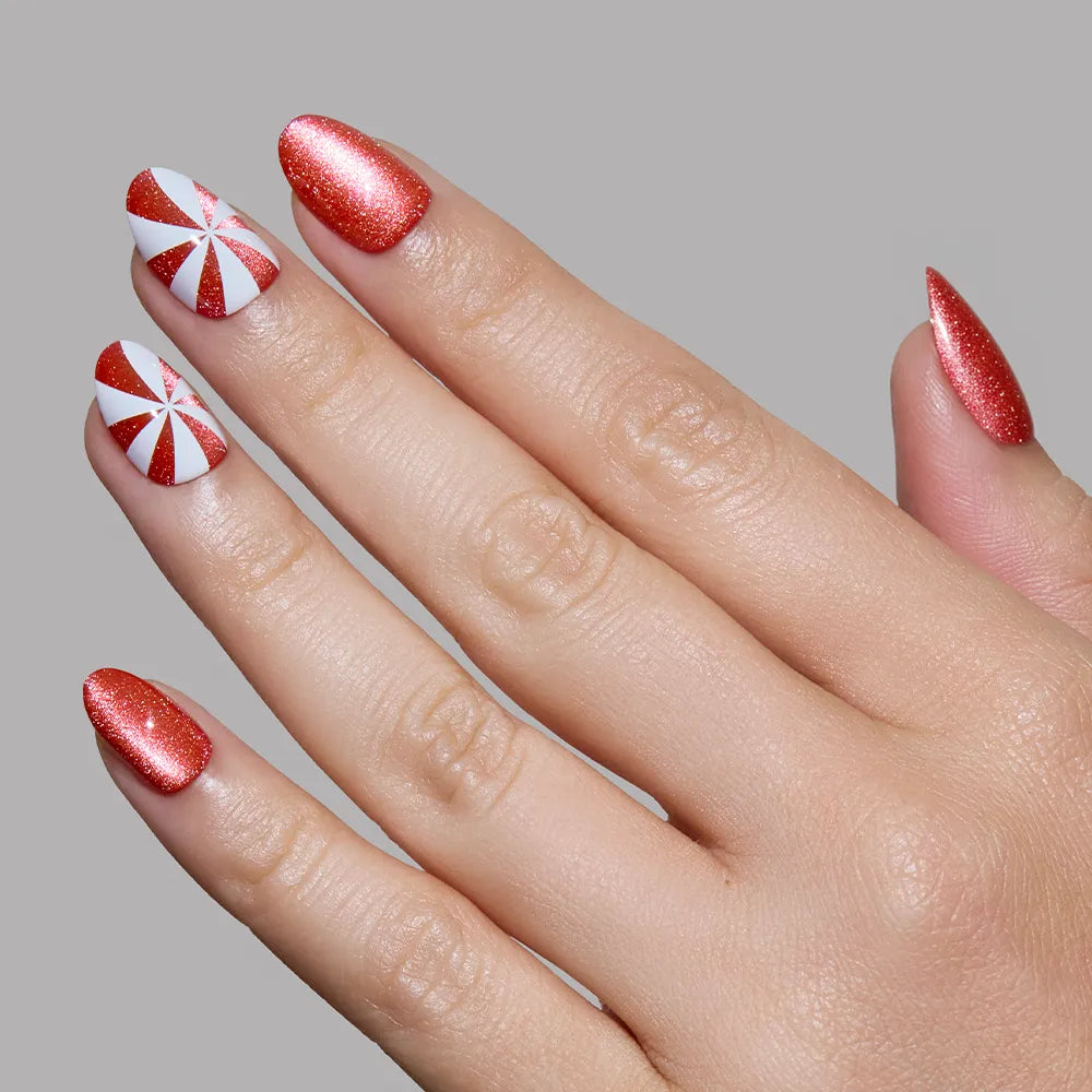 Candy Crush press-on nail set - XS to L sizing, cat-eye velvet design