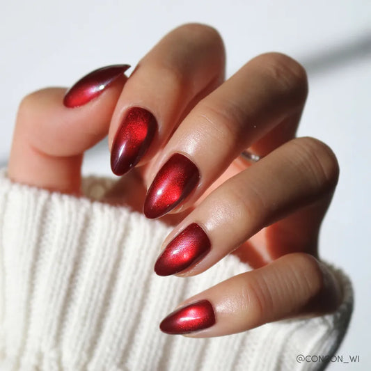 Frosted Cranberry jelly glaze press-on nails - almond shape, front view