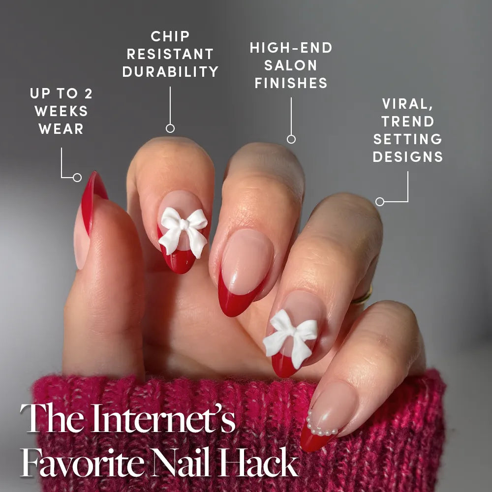 Ruby Ribbons press-on nails close-up texture detail - milky cloud dancer finish, US shipping
