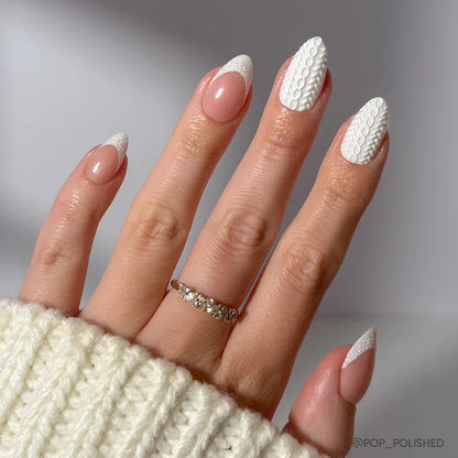 Sweater Weather 3d sculptural press-on nails - almond shape, front view