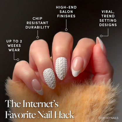 Sweater Weather press-on nails close-up texture detail - 3d sculptural finish, US shipping